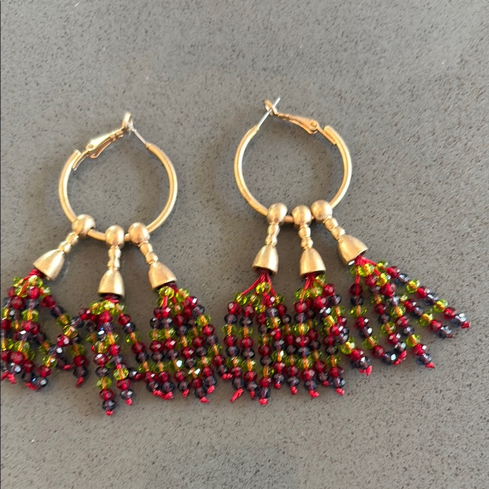 Elegant Gold and Multicolor Beaded Hoop Earrings